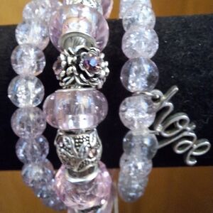 Chic Silver and Pink Beaded Bracelet